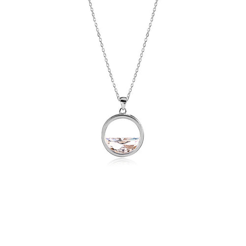 Women Necklace Round Pendant Necklace with Shining Zircon Silver Color Necklace