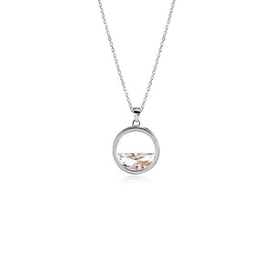 Women Necklace Round Pendant Necklace with Shining Zircon Silver Color Necklace