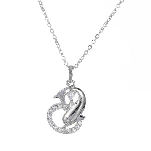 Women Necklace Playing Dolphin Creative Dangling Zincon Pendant Necklace