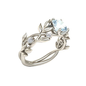 Ring Stylish Hot Flower Olive Leaf Shape Finger Ring Crystal Blue Diamond Ring Jewelry for Women