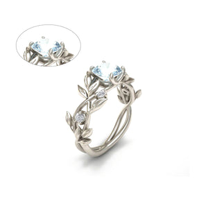 Ring Stylish Hot Flower Olive Leaf Shape Finger Ring Crystal Blue Diamond Ring Jewelry for Women