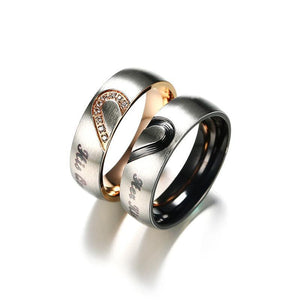 Rose Gold &amp; Onyx Black Matte Finished 'Queen &amp; King' Rings