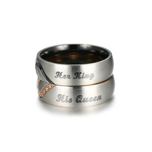 Rose Gold &amp; Onyx Black Matte Finished 'Queen &amp; King' Rings